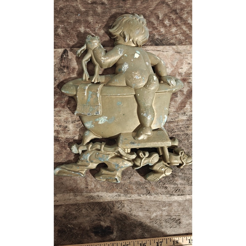 Sexton 1970 Metal Boy Bathroom Wall Hanging Patina 10 1/2" High - Bath Frog